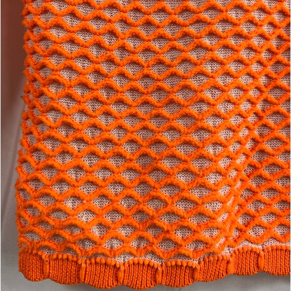 Zara Neon Orange Fishnet Cropped Sweater Size Small - Picture 5 of 11